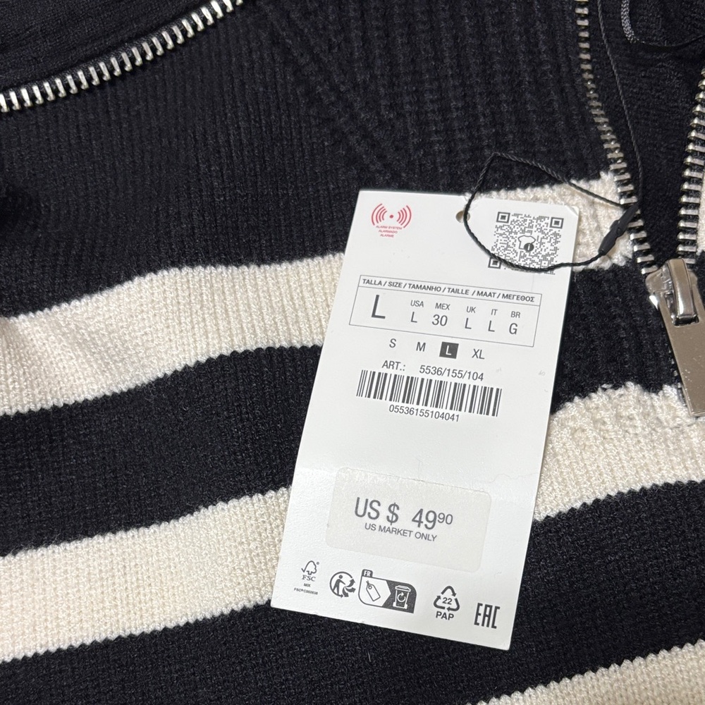 New Zara Black and Cream Striped Crop Cowl Sweater - Picture 8 of 8